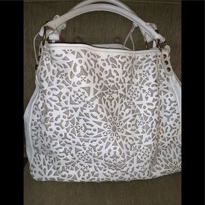 Isabella Fiore White Leather LaserCut Hobo Bag
